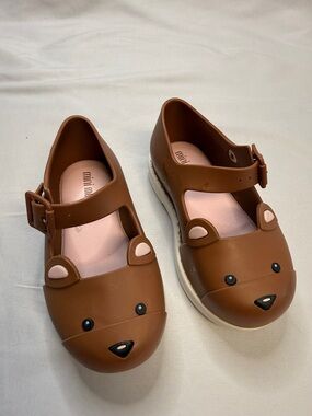 Mini Melissa Brown Bear Jelly Mary Jane Sandals with Pink Insole